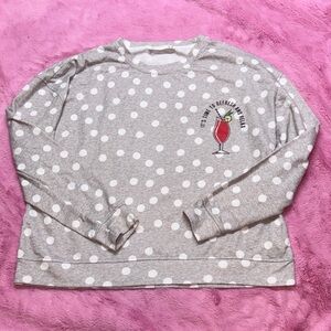 Gray Polka Dot Sweatshirt with Fun Beverage Drink Graphic